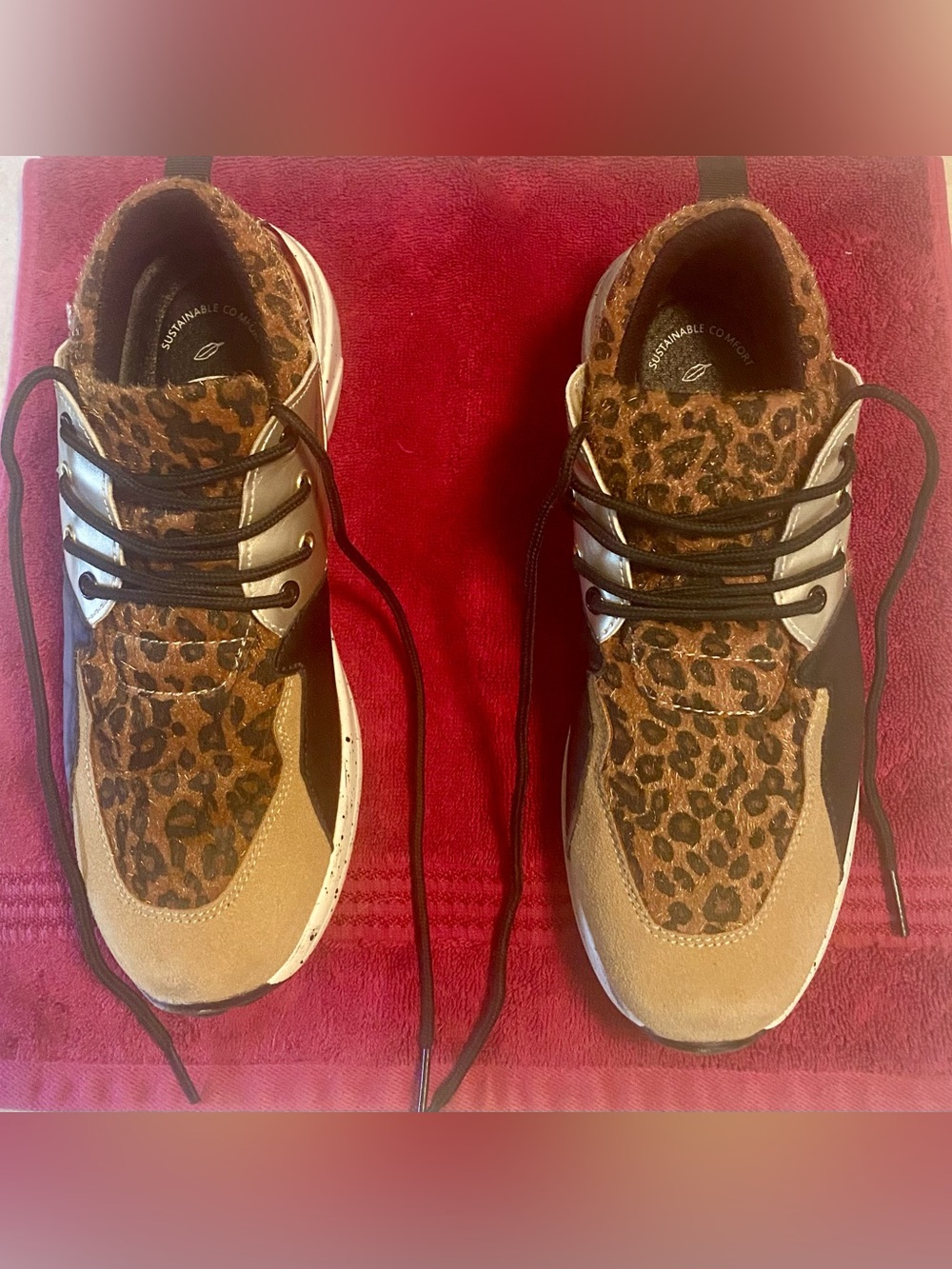 Lucky Step Sz: 8 Women's High Heel Wedge Sneakers multi-textured animal print